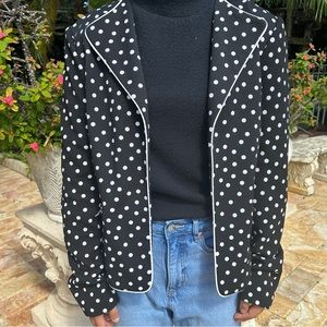 Kate Rosy Black White Polka Dot White Piping Jacket Cardigan Blazer!